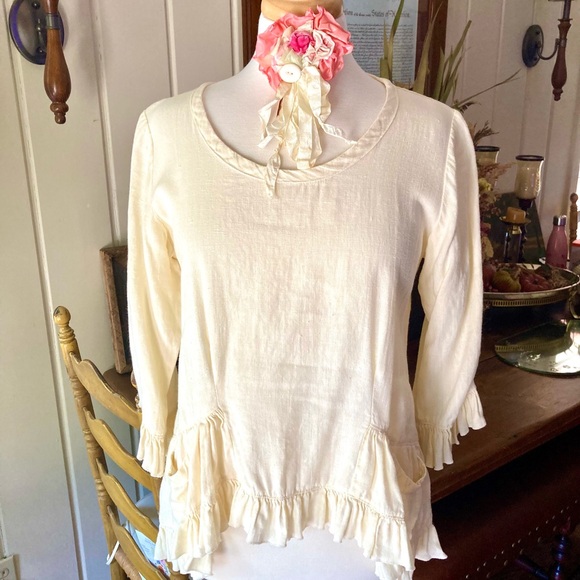 Heart’s Desire by Mary Grace Tops - Heart’s Desire by Mary Grace Soft Yellow Linen Top Small